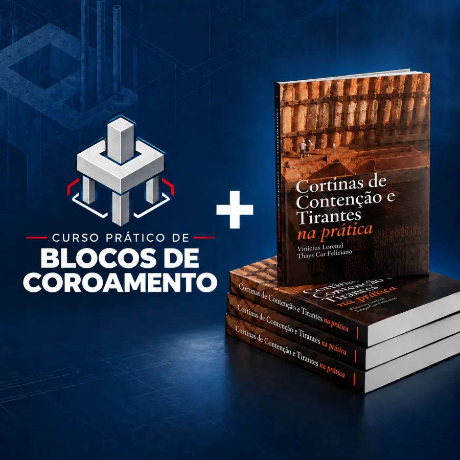 Curso Prático de Blocos de Coroamento mais o livro físico Cortinas de Contenção e Tirantes na Prática